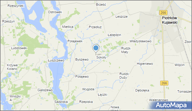 mapa Sokoły, Sokoły gmina Piotrków Kujawski na mapie Targeo